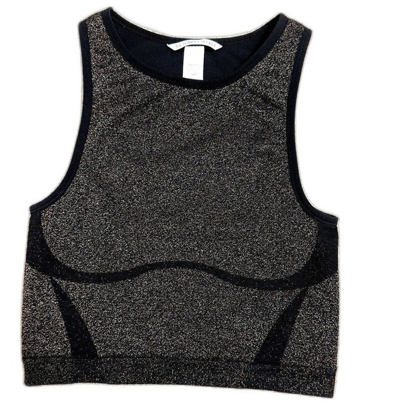 Victoria's Secret Tops - Victoria's Secret Crop Top Women Size Small Black Gold Metallic Knit High Neck